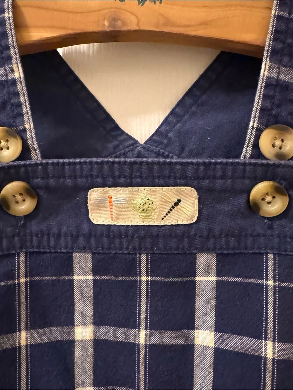 Gymboree Lawn Party Navy Plaid dragonfly frog baby Short Overalls 3-6 months